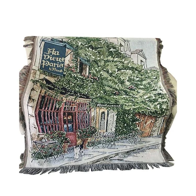 Small blanket, foreign trade shuttle tapestry, jacquard sofa blanket, idyllic windmill blanket picnic mat ZQ-017