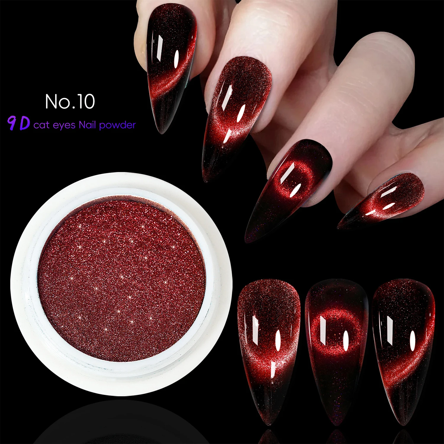 9D Magnetic Cat Eye Nail Powder Glitter Unique DIY Manicure Pigment  with Shiny Chrome Nail Powder for Nail Art