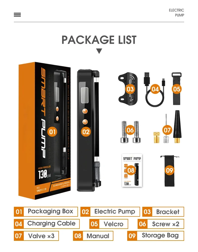 High-Pressure Mini Portable Electric Bicycle Pump Electric Bicycle Pump  Bike Pump Electric Electric Bike Tire Inflator