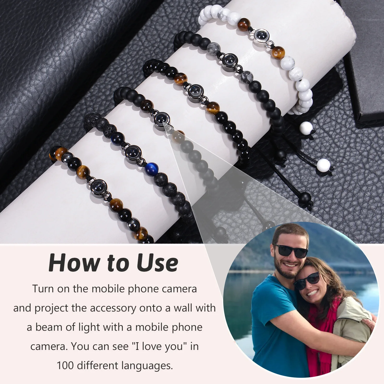 Wholesale Custom 6mm Natural Stone Loose Beads Photo Projection Bracelet for Girl and Boy