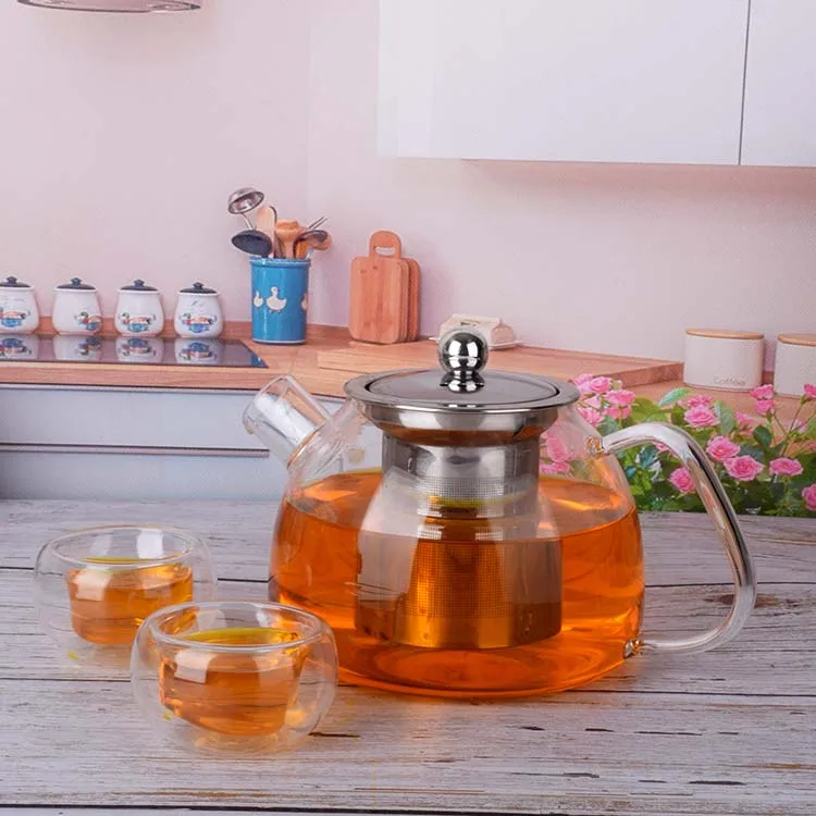 800ml/27oz Food Grade High Borosilicate Glass Tea kettle With stainless steel Strainer