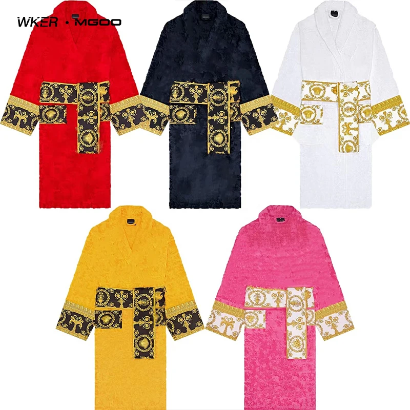 WKER Luxury Flannel Robe Custom Embroidered Belt Jacquard Coral Fleece Bathrobe Pajama For Unisex