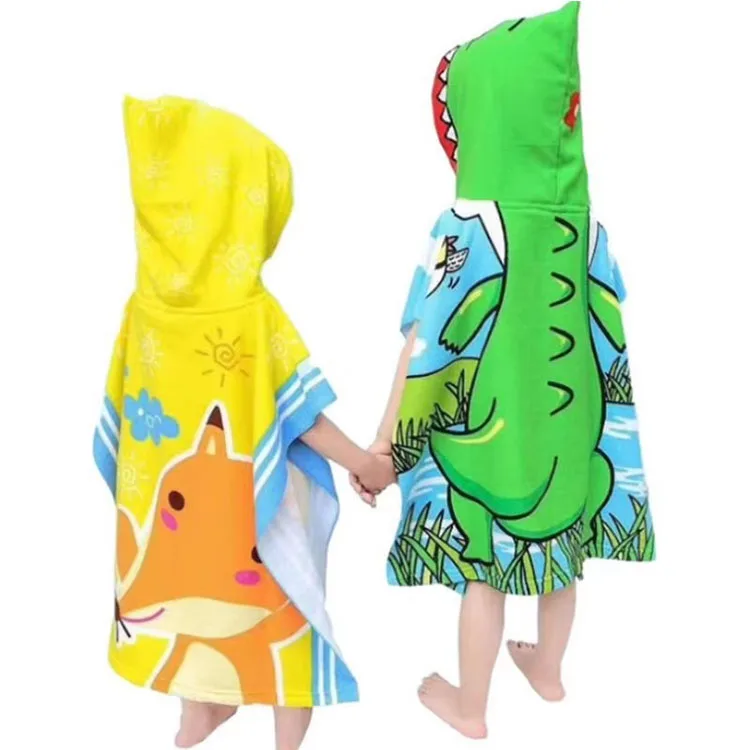 Quick Dry Soft Microfiber Customized Print Towel Baby Children Poncho Hooded Bath Beach Poncho Towels For Kids