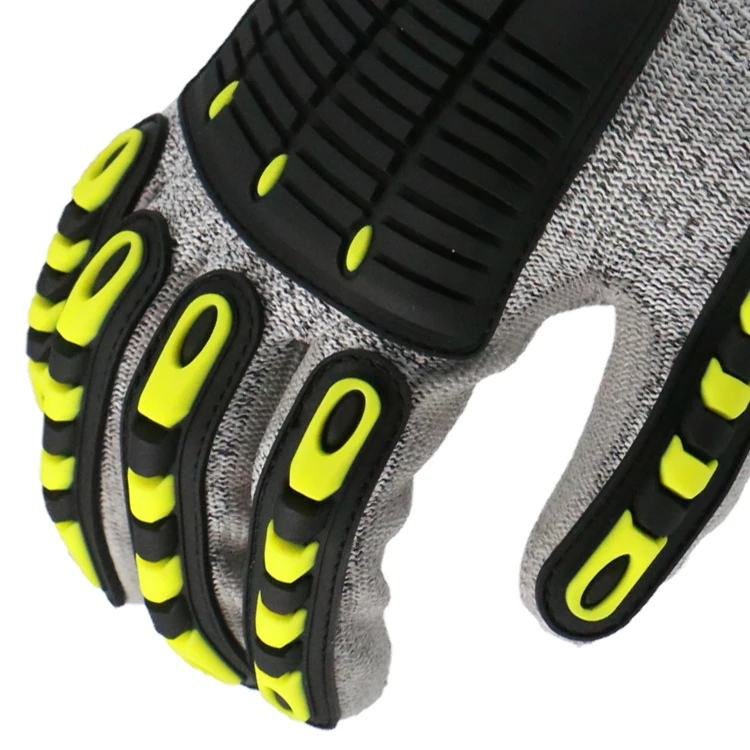 MaxiPact CE Certified Level C Protection Anti-Cut Gloves 13G HPPE Grey PU Palm Coated back of the hand TPR Cut Resistant Level 3