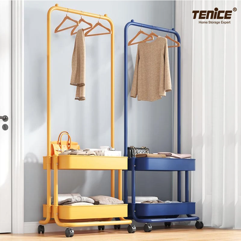 Tenice одежды вешалка для одежды с 2 этажная металлическая корзина, корзина для хранения одежды органайзер для хранения пальто подставка на колесах