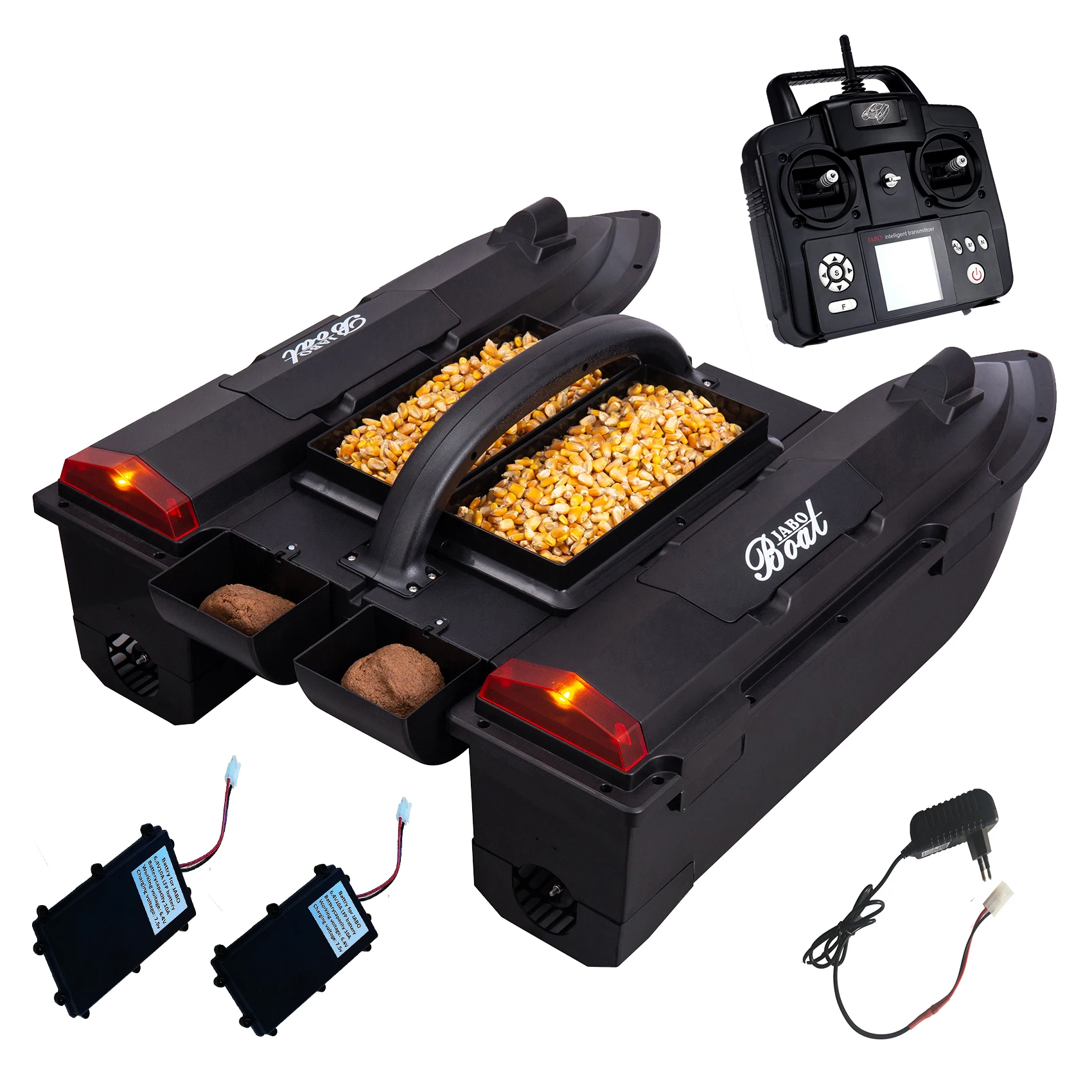 JABO5CG GPS Auto navigation Fish finder, bait boat Auto driving of 500m, 4 bait silos 32 storage points Display in 11 languages