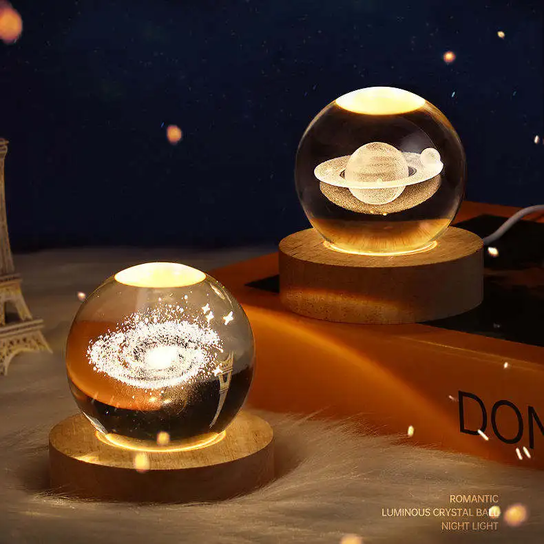 Desktop Decor 3d Art Crystal Ball Night Lamp Luminous Crystal Ball Decoration Solar System Led Night Lights