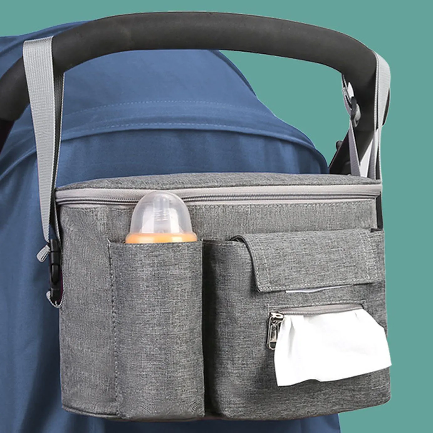 Universal Mom Diaper Baby Caddy Organizer Stroller Bag With Insulated Cup Holders