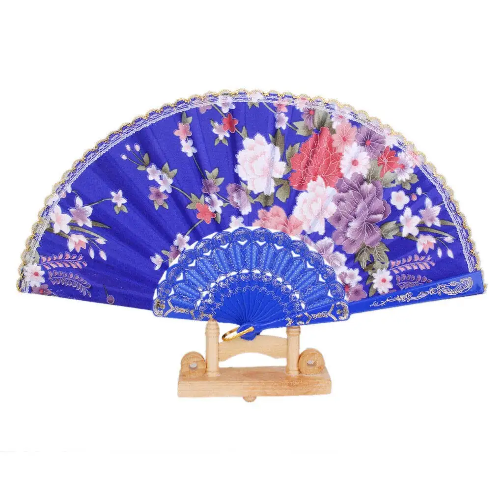 [I AM YOUR FANS]Wedding Hollow Out Folding Plastic Fan Silk Fabric Dancing Fans