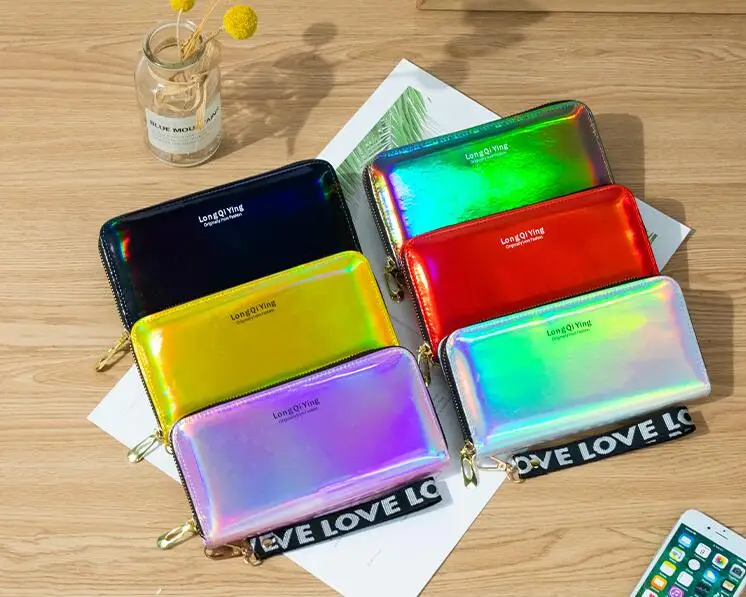 Top Sale Wholesale OEM Stock Credit Card Women Purses Long Style Student Laser PVC Holographic Wallet