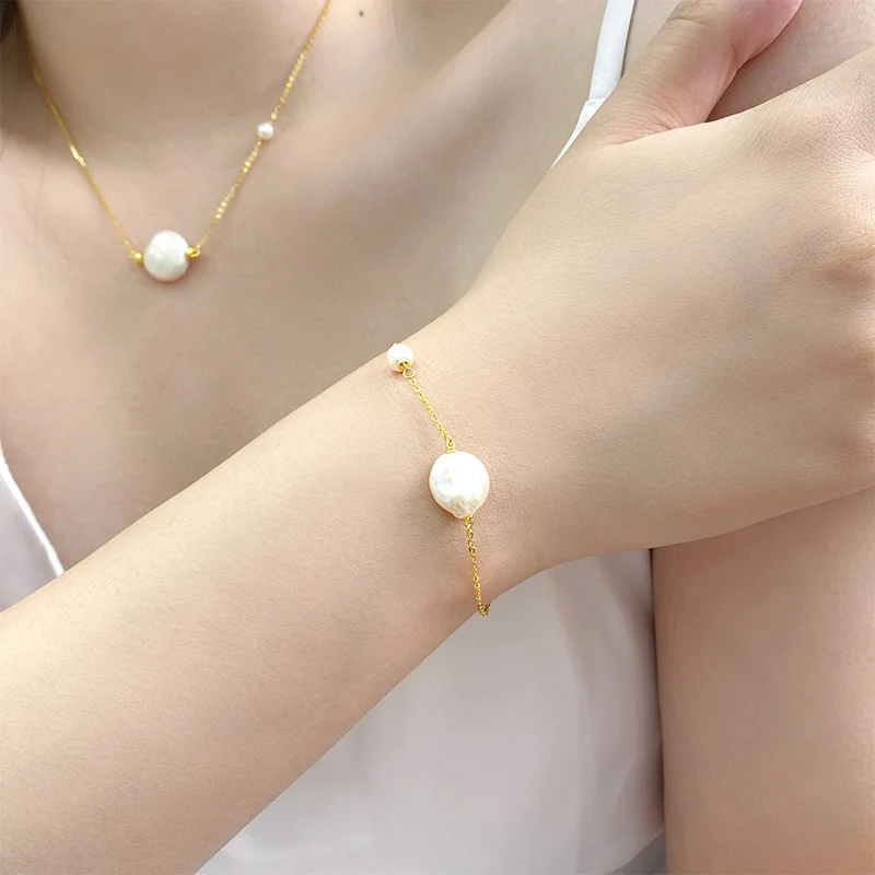 New Fashion Jewelry Pearl Beaded Bracelet Irregular Baroque Freshwater Pearl Link Chain Bracelet for Mother Day Gift