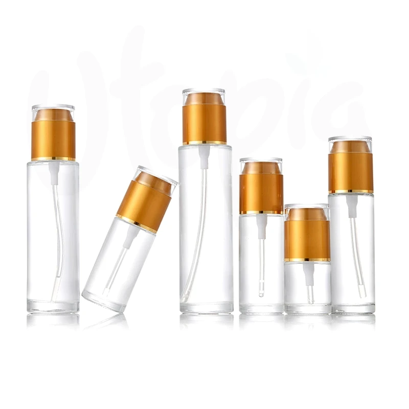 Wholesale frosted glass spray pump bottle press lotion bottle essence skincare cosmetic dispenser cosmetics package set
