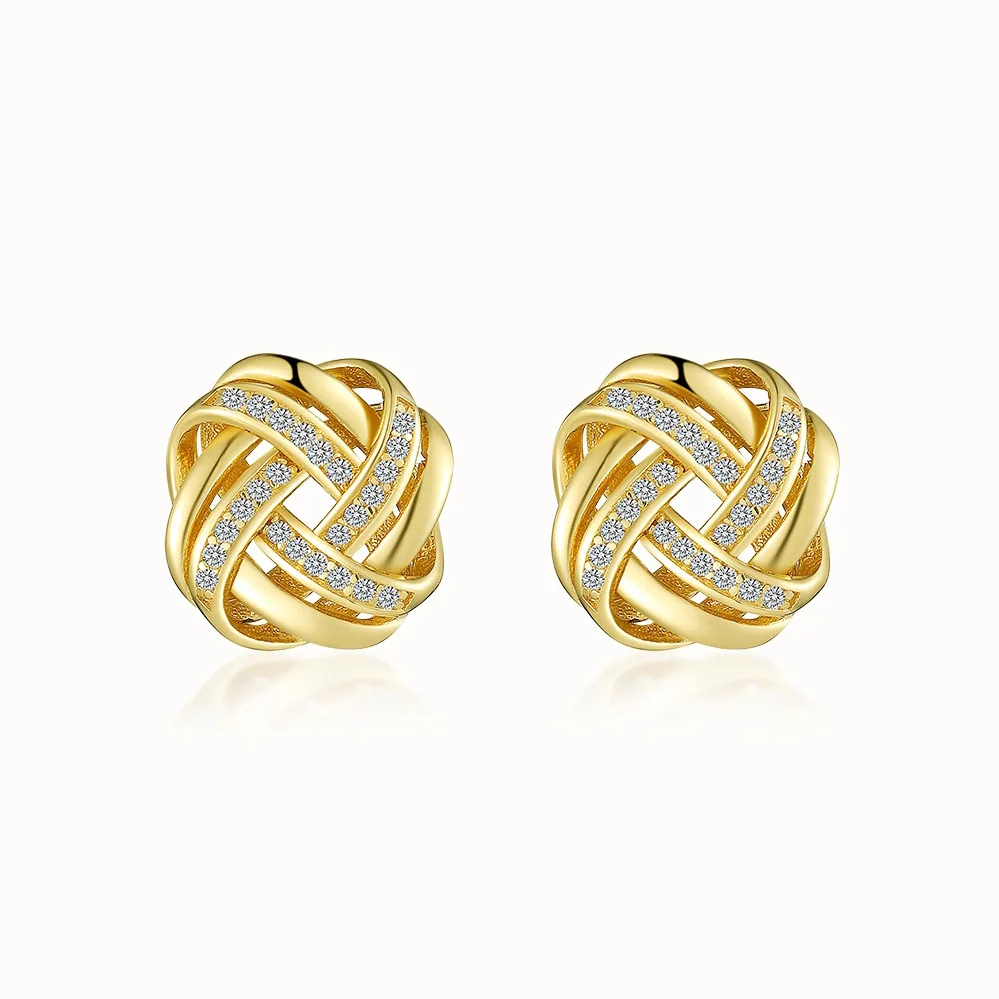 hot selling18k gold plated Geometry Chunky wire Ball 925 sterling silver zircon Twisted Knot stud earrings18k real gold earrings