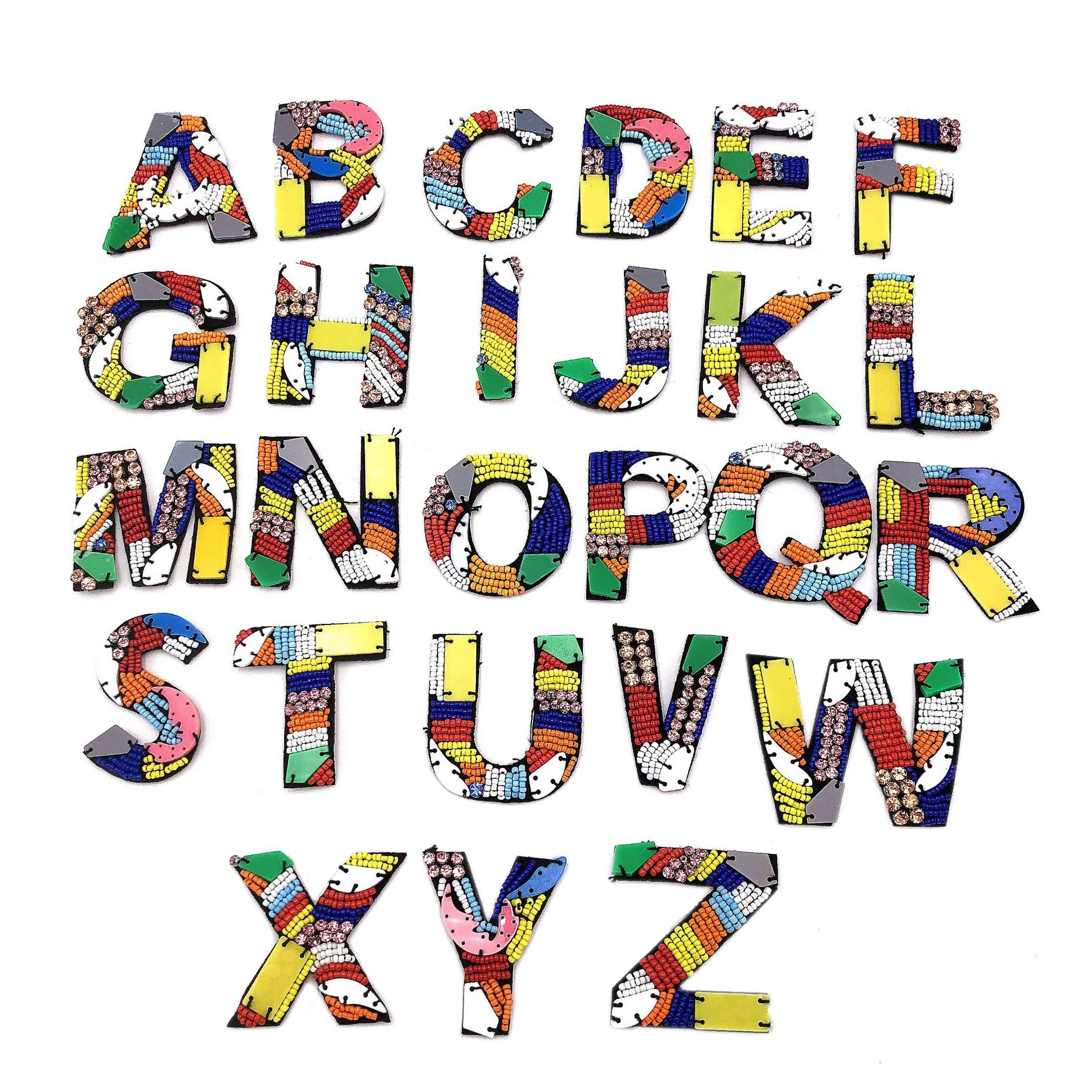 fashion colorful bead sew on alphabet patches handmade beading A-Z letter patches for garment clothing embellishment