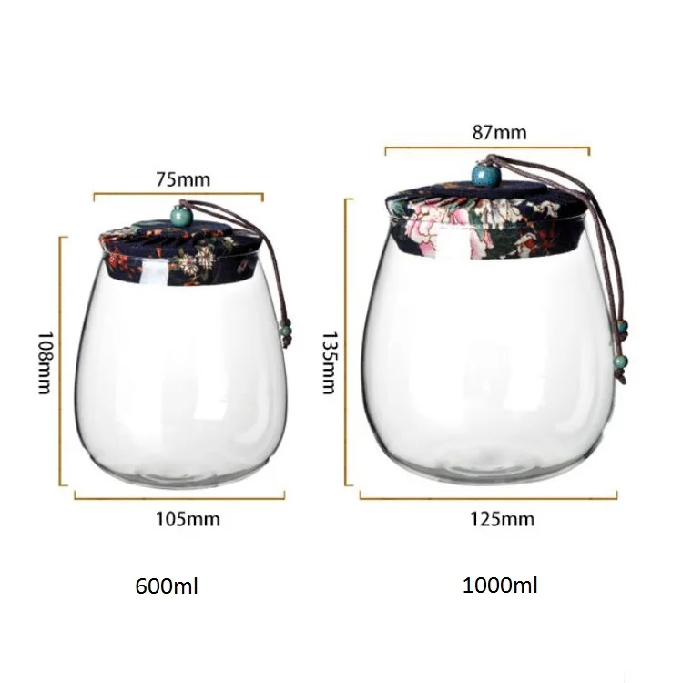 Eco Elegant Decorative Airtight Cylinder 600ml 1000ml Glass Jar Round Food Storage with Cork or Cloth