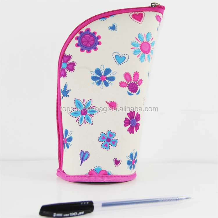 Neoprene Novelty Stand up Pencil Bag/Pencil Pouch Free Sample Big Capacity Makeup Brush Holder for Girls