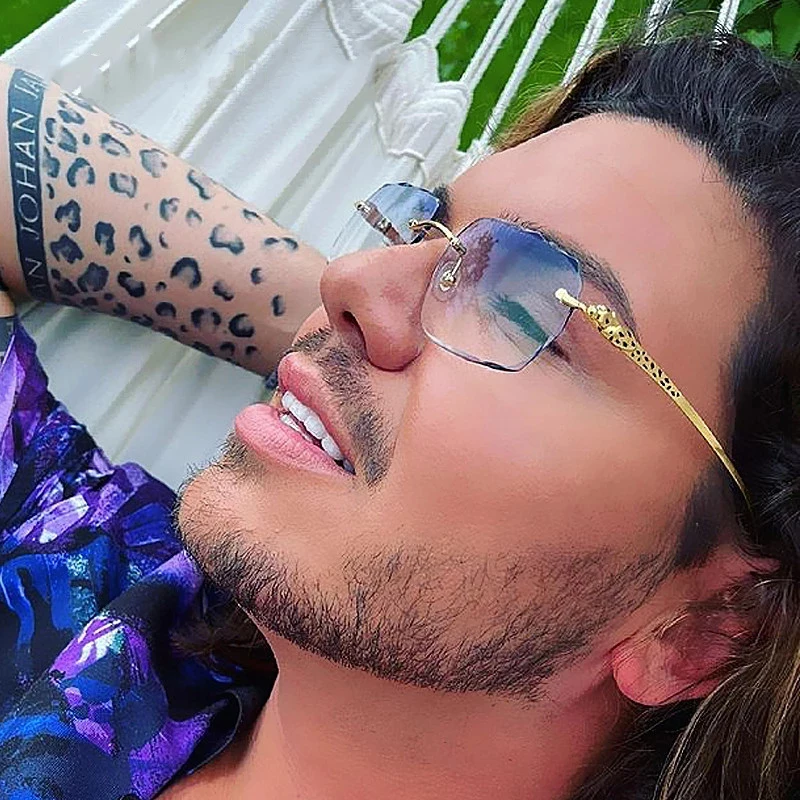 2024 Unique Alloy Leopard Legs Luxury Brand Sunglasses Men Vintage Fashion Small Square Rimless Sun Glasses Women Elegant Shades