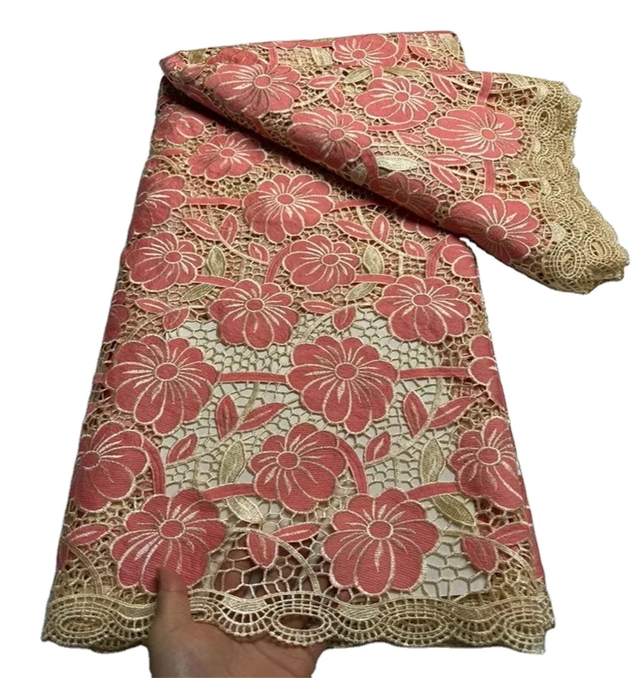 Fashion guipure lace top quality cotton lace with beads Multi color lace fabric for women