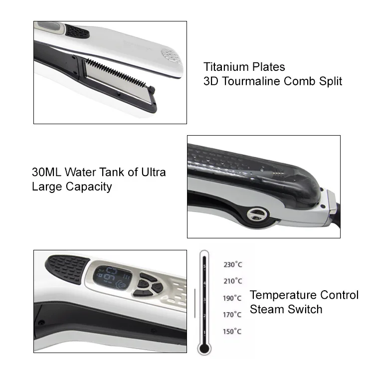 450F Professional Steam Spray Ceramic Tourmaline Smooth Hair Straightening Comb Flat Iron with LCD Display for All Hair Type LDY