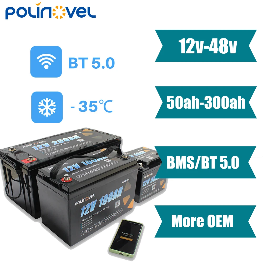 Polinovel Wholesale Rechargeable Low Temperature Heated Iron Phosphate RV Lifepo4 Pack 12V 100Ah Lithium Ion Battery