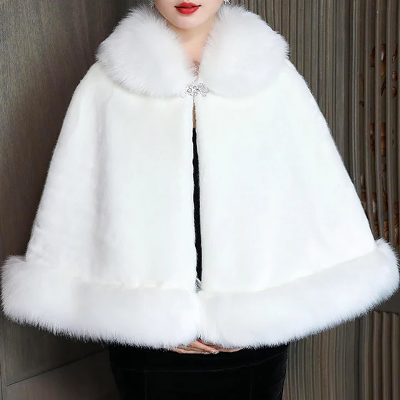 
Jtfur Winter fashion bridal warm fluffy coat cloak vest women wedding dress fur shawl 