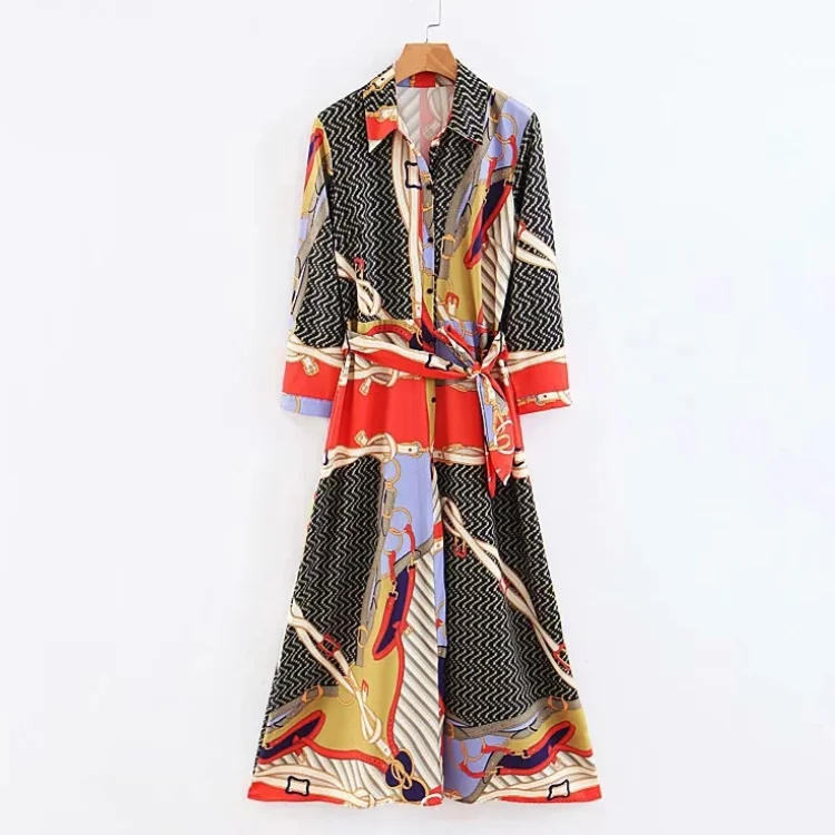 Женское Повседневное платье-рубашка с длинным рукавом и абстрактным принтом