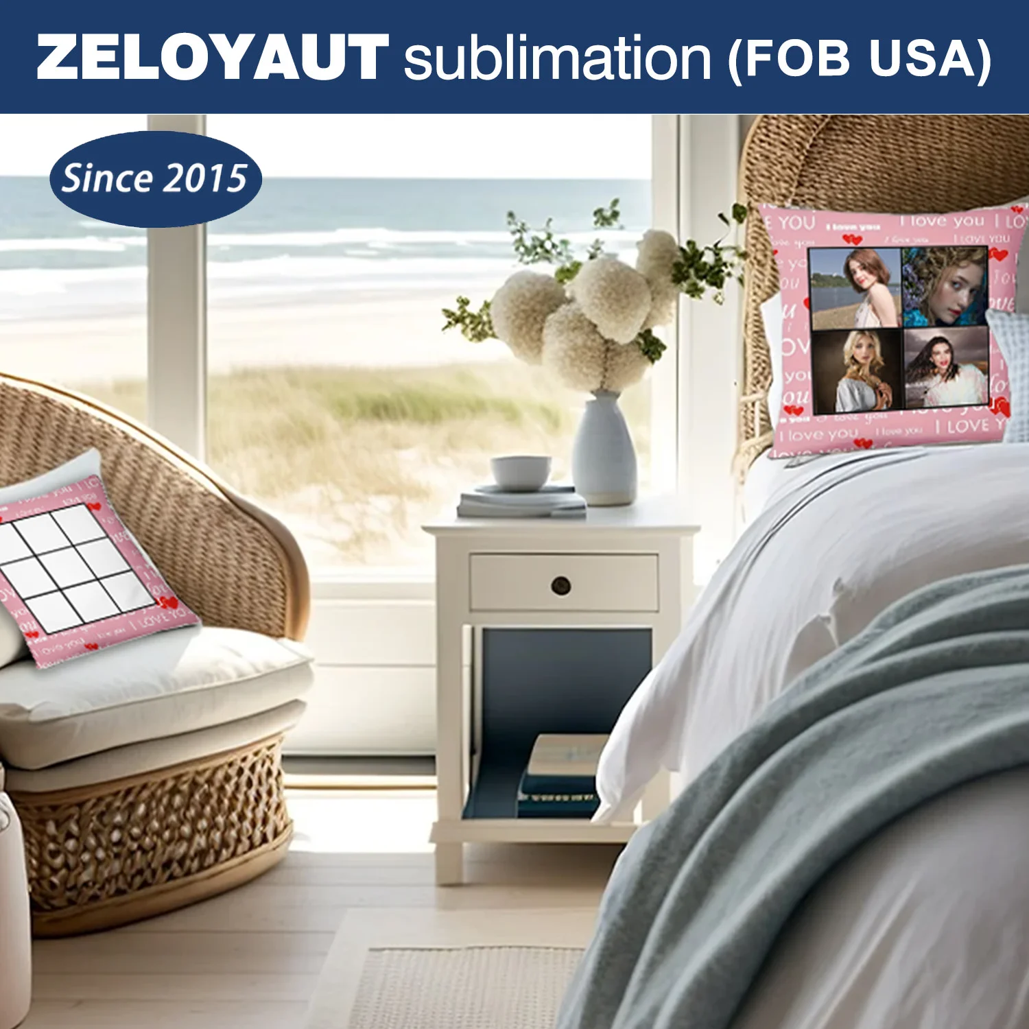 ZELOYAUT wholesale sublimation blanks, love pillowcase square throw cushion pillow covers for home hotel living room diy.