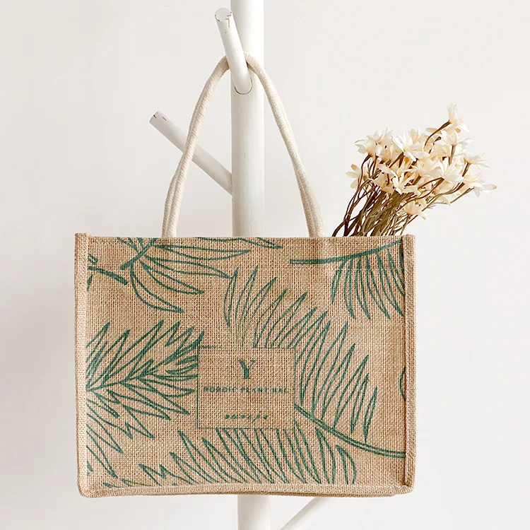 Large Capacity Custom Logo Shopping Bag Colorful Jute Handbag Custom Art Hand Carrying Fashion Retro Tote Bag