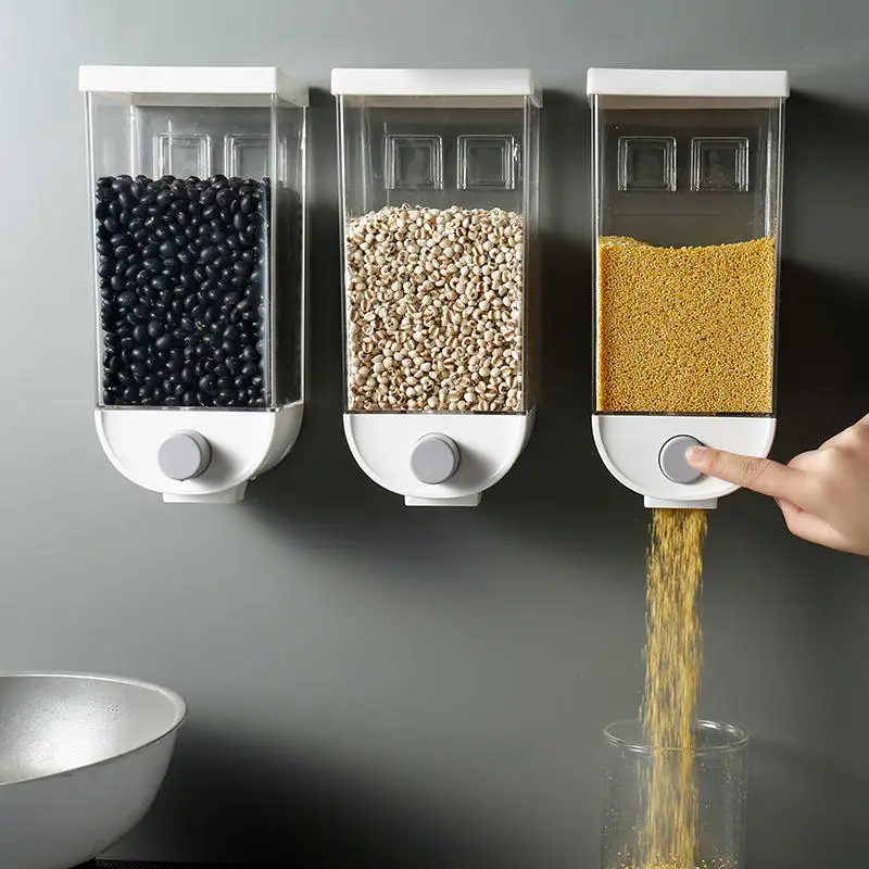 Kitchen Wall-mounted Dry Food Dispenser Coffee Beans Grain Dispenser Plastic Seal Cereals Storage Jar