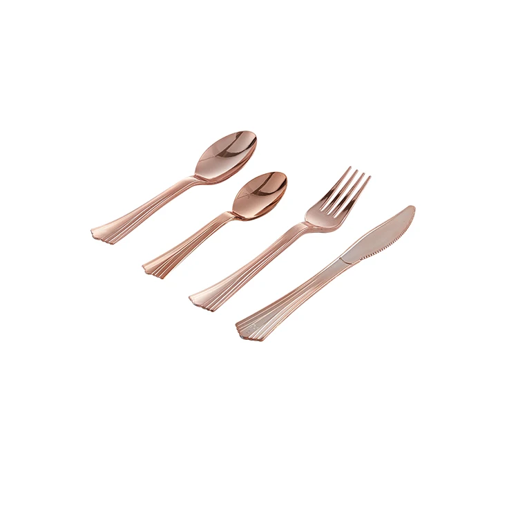 Disposable Gold Plastic Cutlery Set Western Dinnerware Set Portable Kitchen Knife Fork Spoon Set Dessert Spoon Tableware
