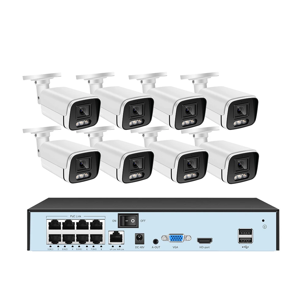 5MP  POE IP Full Color Camera Face Detection  H.265 8CH  POE CCTV XMeye NVR Kit Outdoor Waterproof Surveillance System