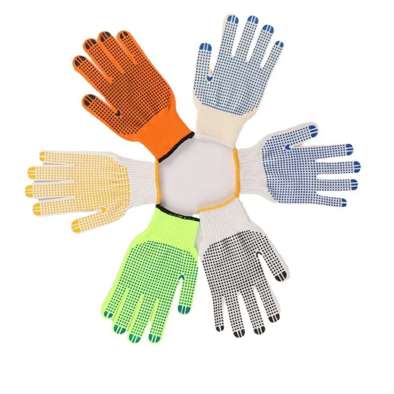 Nonslip Dotted Gloves Cotton Fabric Knitted PVC Dot or Orange Plastic Dot Safety Hand Working Gloves