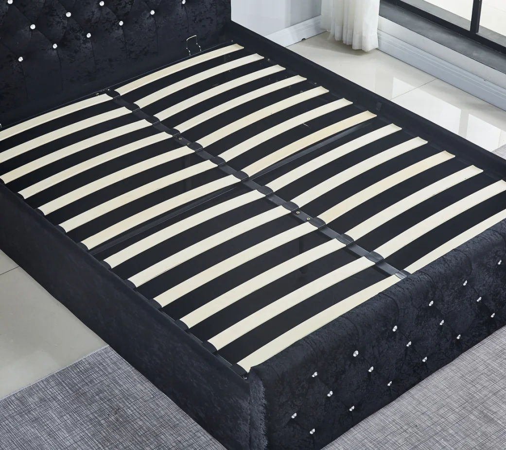 King size linen upholstery tufted high headboard bed