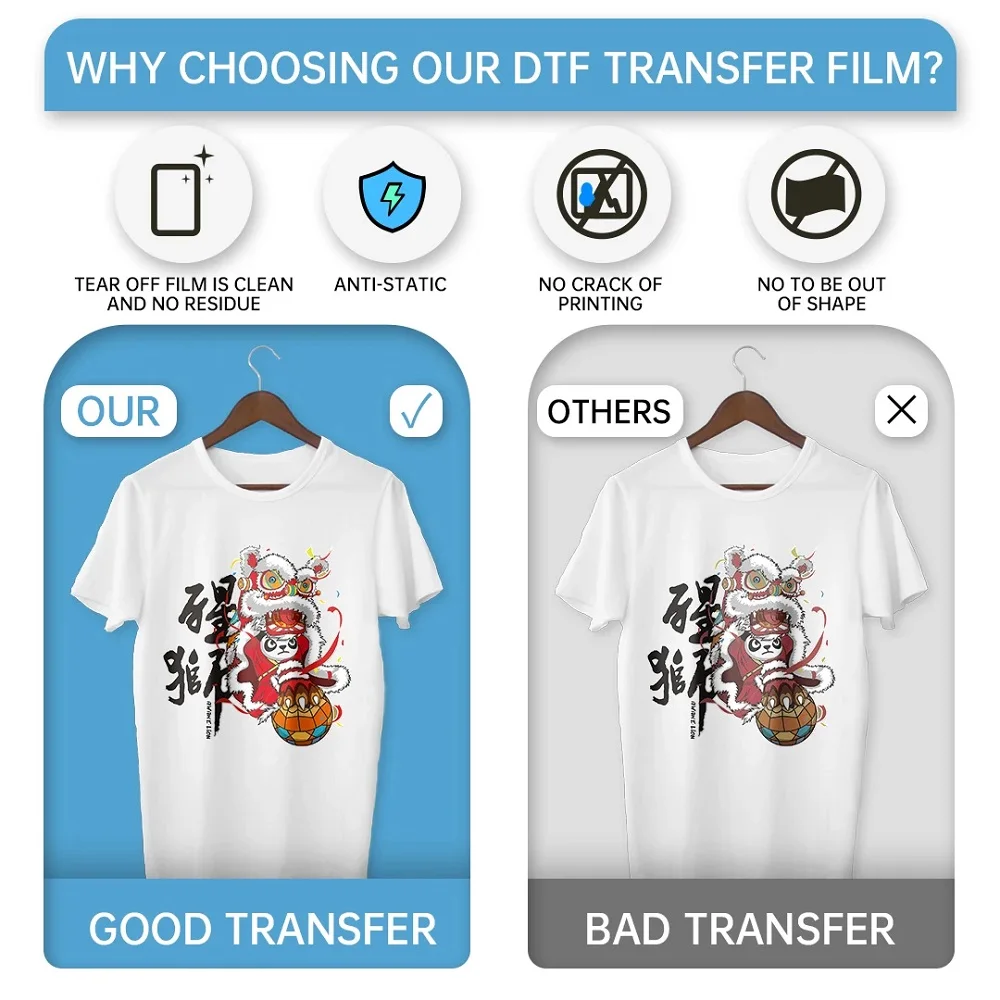 Bosim 30 60cm DTF Film Roll Dual Side Printing Film T-shirt Fabric DTF Printer Heat Press Transfer PET Film Hot/cold Peel