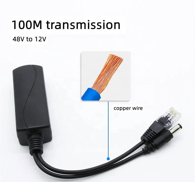 Factory Wholesale Standard POE Splitter 48V to 12V Network Camera Cable Power Supply Module Poe Splitter