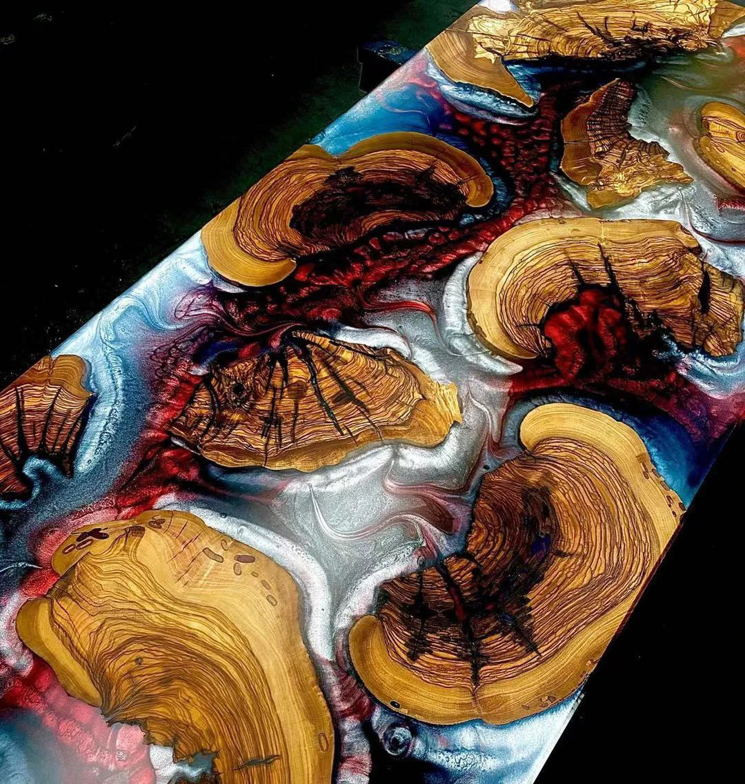 Modern Woodworking Solid Wood High End Special Design Dinner Clear Water Colorful River Epoxy Resin Table