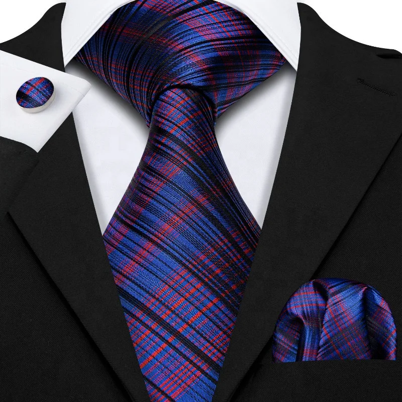 Wholesale New Design Striped Plaid Mens Silk Tie Handkerchief Set
