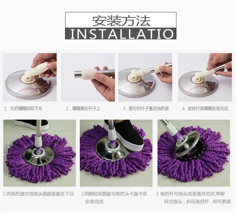 Durable Household Hand-Free Mopping Device with Rotating Mop Bucket Double Drive Dumping Pier Cloth Magic Handle Set Packaging