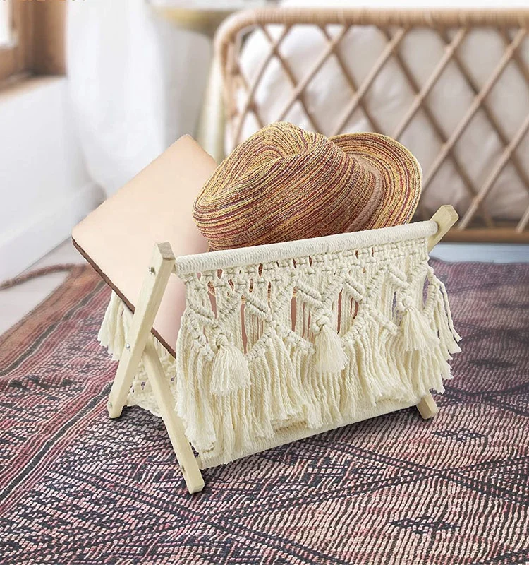 Home Wholesale Handmade folding wooden Magazine Towel Storage Basket holder rack organizer