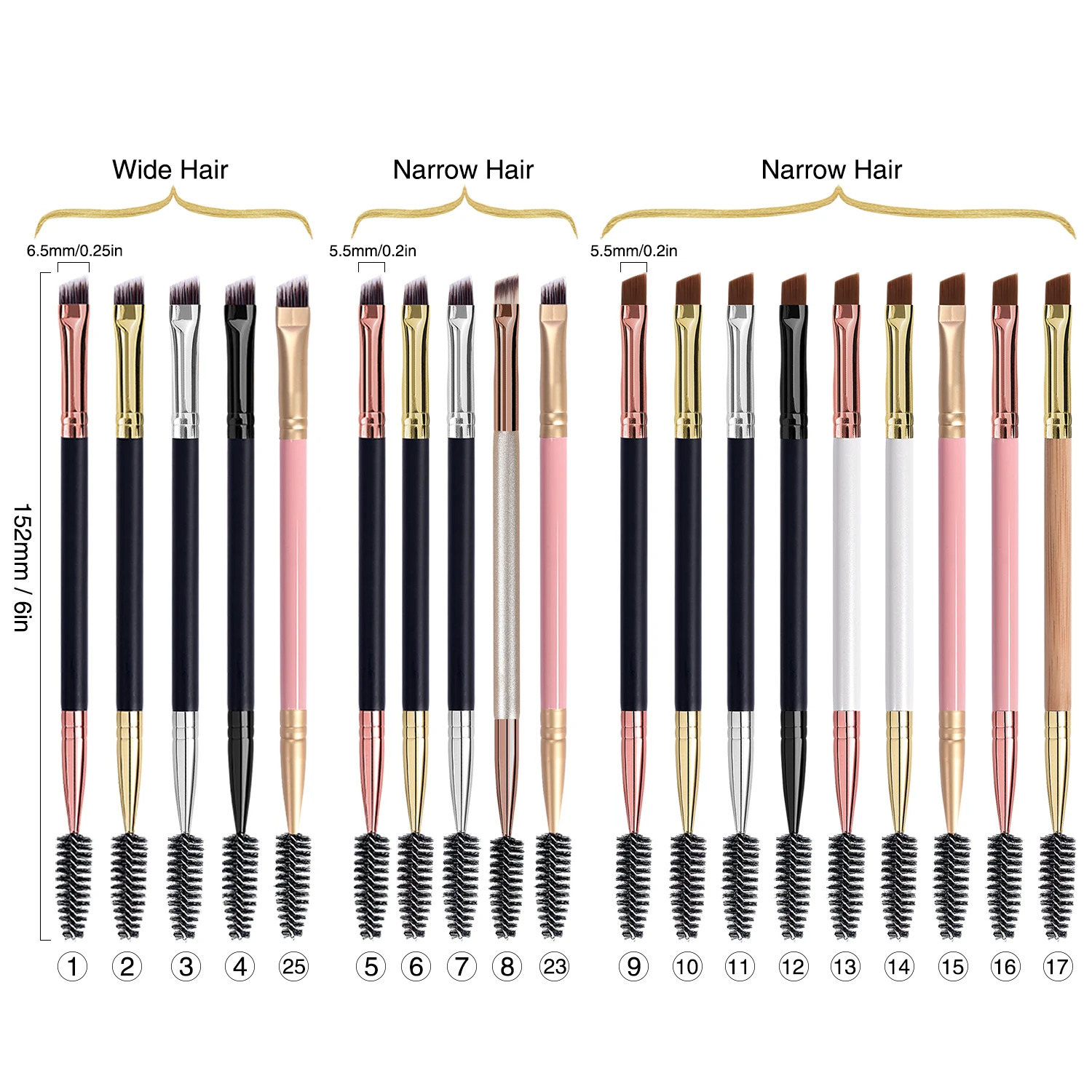 HMU 2 in 1 Fiber Hair Custom Logo Wholesale 11colors Eye Brow Liner Brush Ultra Thin Angled Double Sided Eyebrow Brush