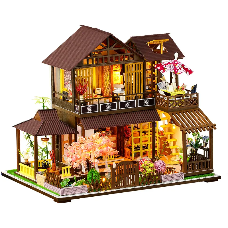 IIECREATE The Forest Pavilion 1/24 Japan Style DIY Dollhouse Miniature Wooden Doll House kit for gift