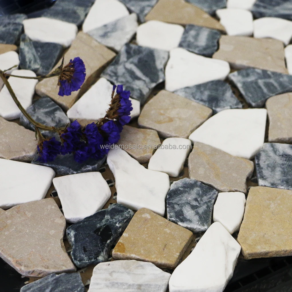 Weide mixed marble mosaic tile pebble stone for outdoors Irregular marble free-form mosaic tiles