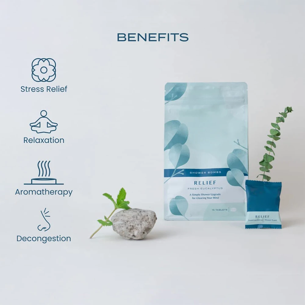 Private Label 15 Pack Standing Pouch Relieve Stress Fresh Eucalyptus Essential Oil Tablet Shower Steamers Aromatherapy