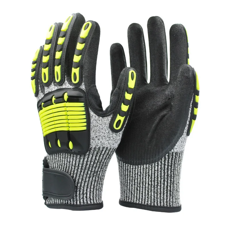 High Impact 13 gauge black sandy nitrile coated Thicken Cut Resistant oil field Mechanic Gloves For Hand Protection