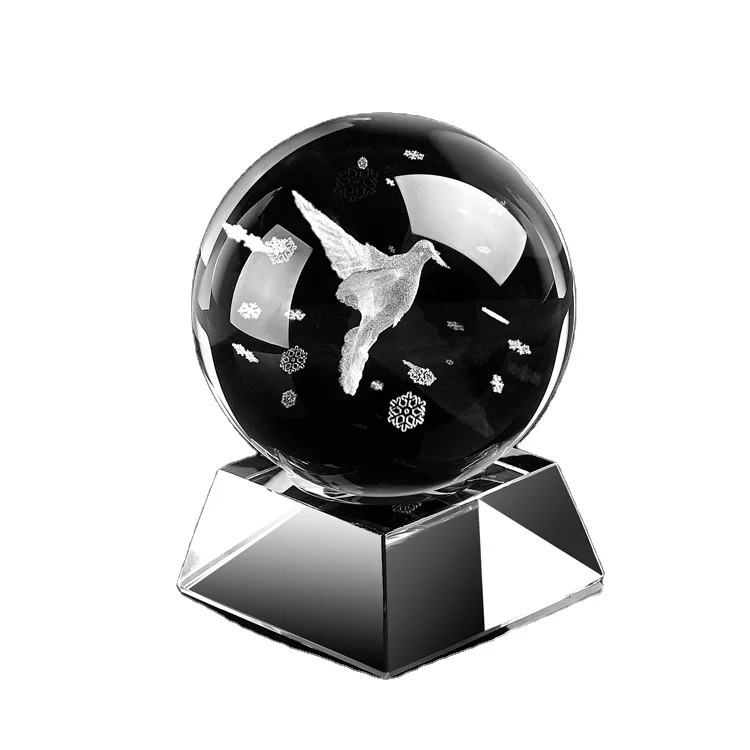 JY Hot Selling Wholesale 3d Laser Engraving K9 crystal Ball  Peace Dove Glass Ball