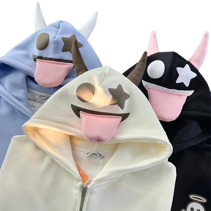 Finch Garment Design Anime Cotton Coat Kawaii Cute Y2K Fashion Hoodie Full Zip Up Hoodie With Ears