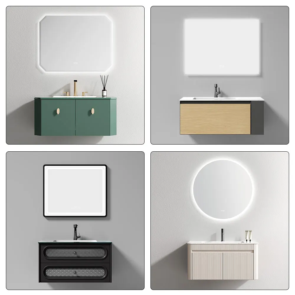 Modern Style Wall-Mounted Bathroom Cabinet with Mirror Made of Plywood Solid Wood Home Hotel Use Bathroom Vanities Furniture