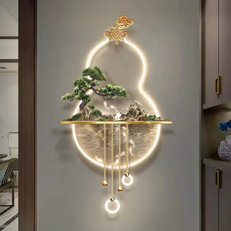 Modern Luxury Newest Chinese LED 3D home wall decoration with artificial tree Metal art acrylic Light landscape animal paintings