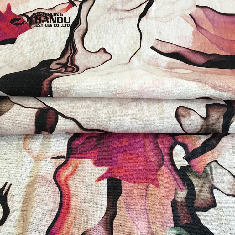 
10 years supplier Printed woven 55 linen 45 viscose fabric for clothing 