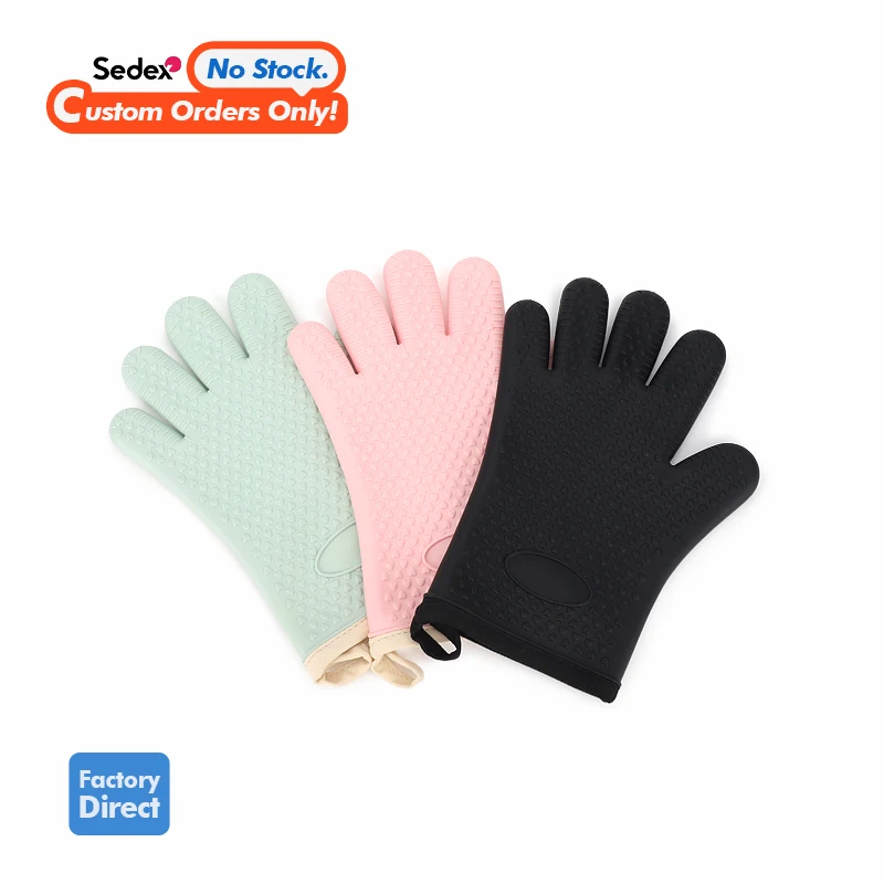 Customizable Logo Heat And Slip Resistant Personalized Baking Silicone Oven Mitts Set Silicone Glove For Kitchen